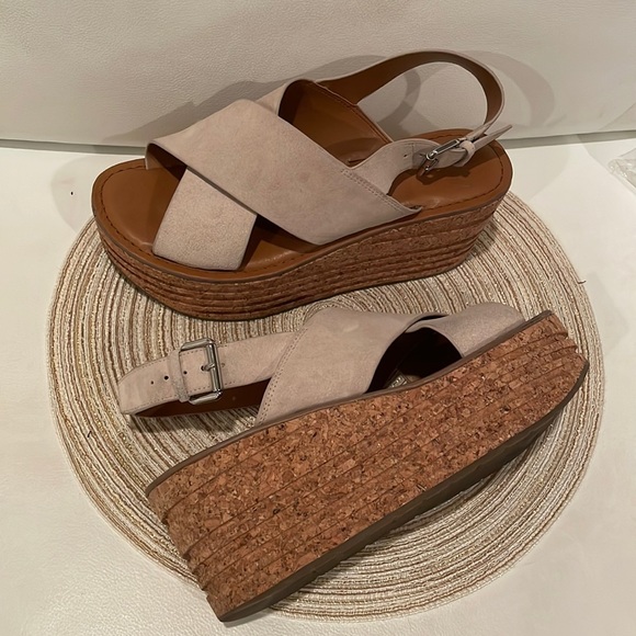 (8.5) FRANCO SARTO BM vanilla suede Caroline cork real suede leather 3”platforms - Picture 8 of 12